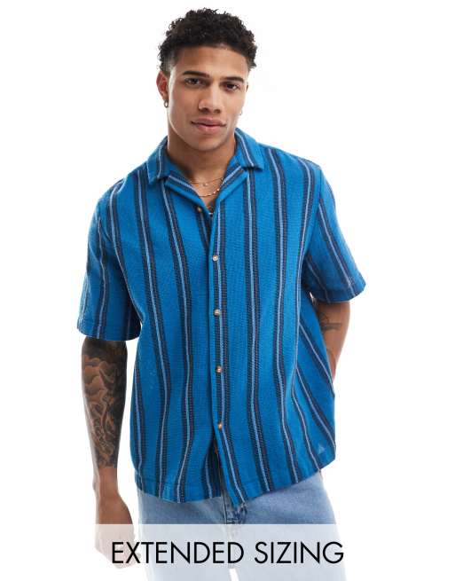ASOS DESIGN - Camicia squadrata vestibilità comoda a righe blu con rever