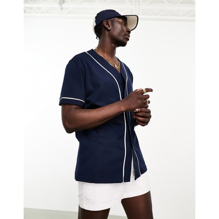 ASOS DESIGN Camicia stile baseball comoda blu navy ASOS