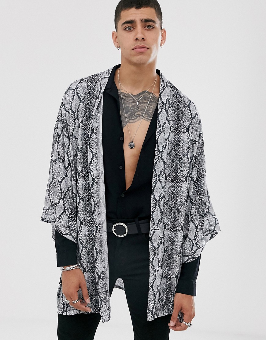 ASOS DESIGN - Camicia stile kimono oversize e pitonata-Grigio