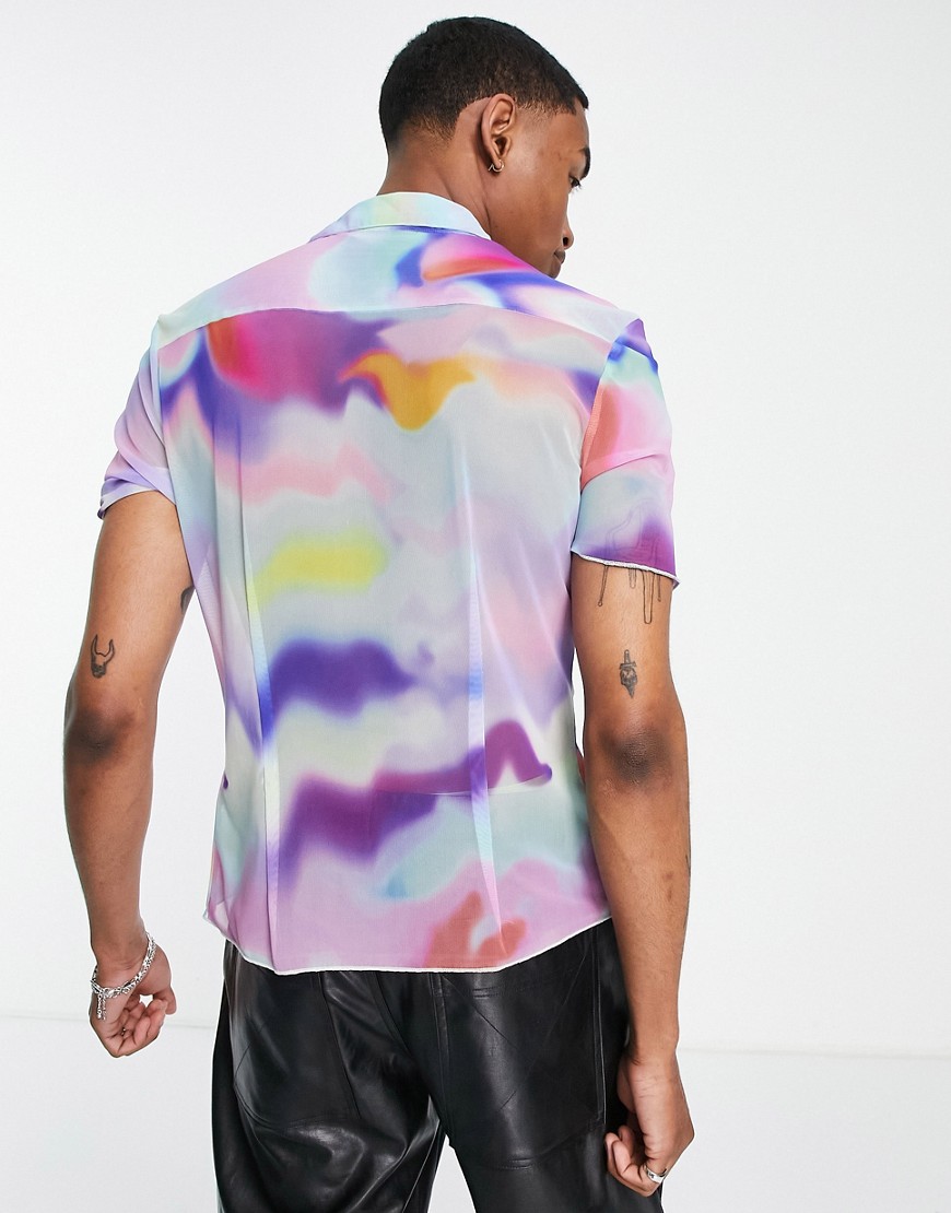 Camicia stretch skinny corta in tessuto a rete con stampa stile vernice spray-Multicolore - ASOS DESIGN Camicia donna  - immagine3