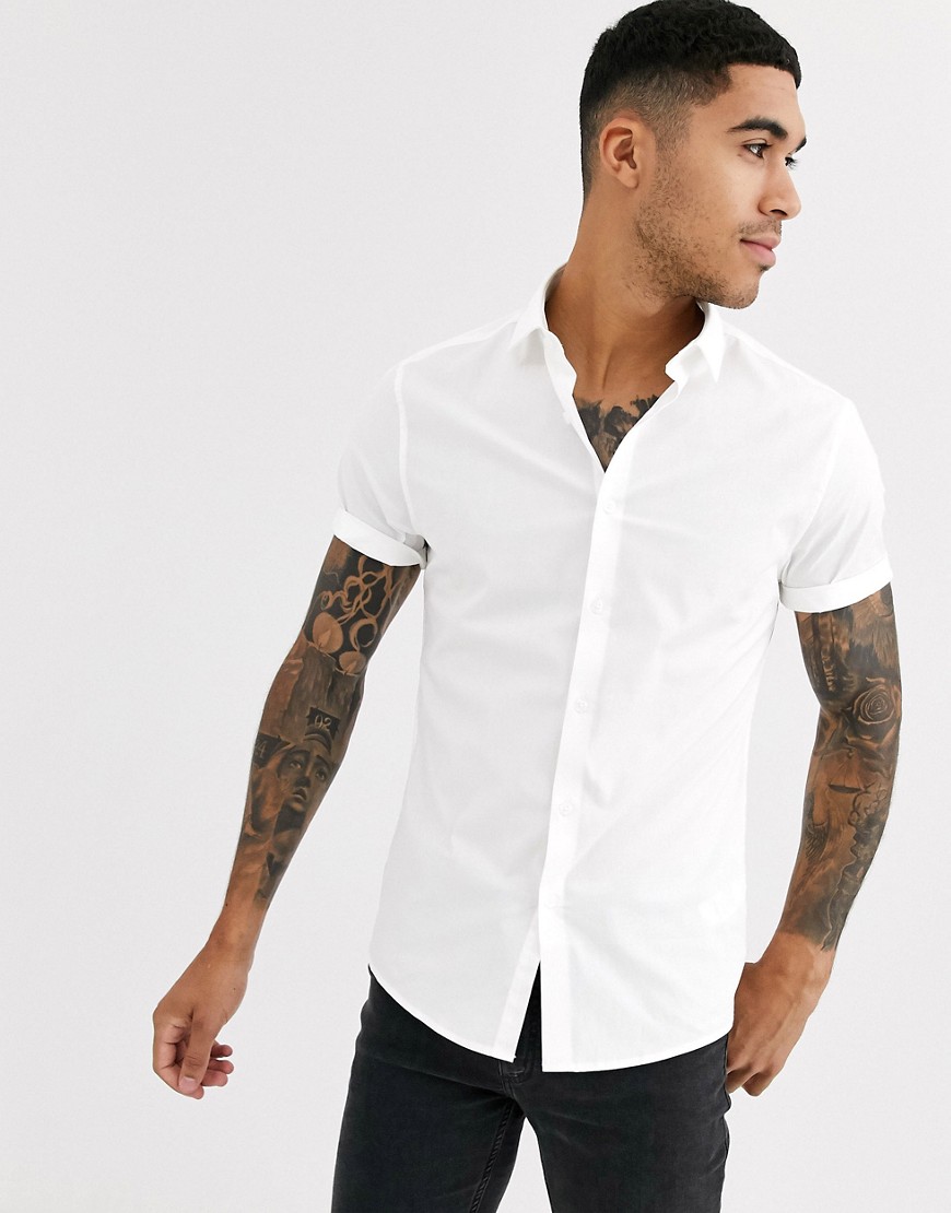 ASOS DESIGN - Camicia stretch skinny elegante bianca-Bianco