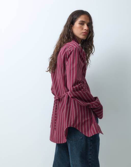 ASOS DESIGN camicia stretta in vita a righe bordeaux, 2 di 7