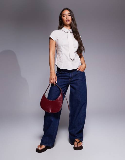ASOS DESIGN - Camicia stretta in vita a righe con cravatta e maniche ad aletta, 4 di 4