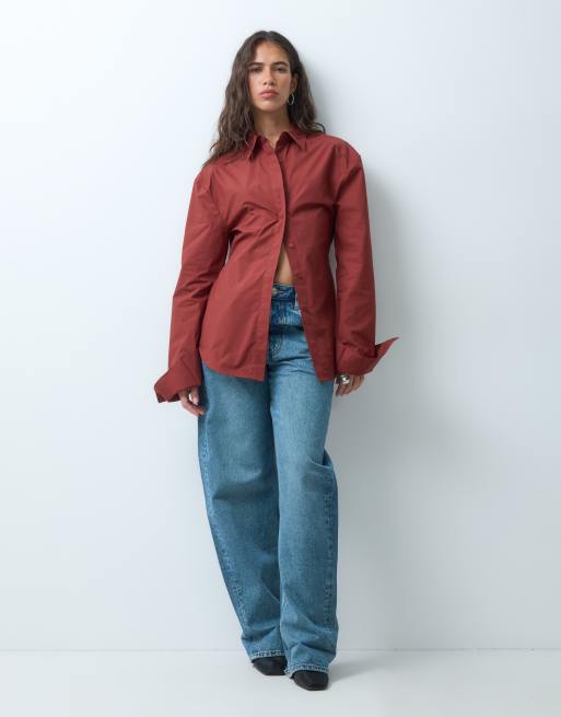 ASOS DESIGN camicia stretta in vita in bitter chocolate, 2 di 9
