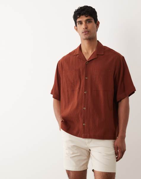 ASOS DESIGN - Camicia stropicciata testurizzata marrone oversize con rever - view 1