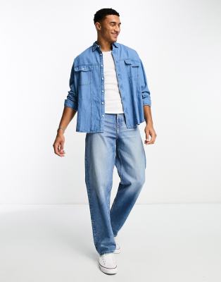 Camicia super oversize in denim stile vintage western-Blu - ASOS DESIGN Camicia donna  - immagine3
