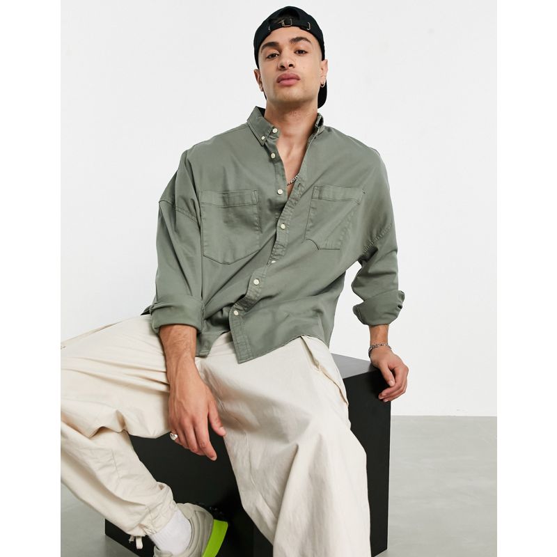 DGnRm Uomo DESIGN - Camicia super oversize in denim verde