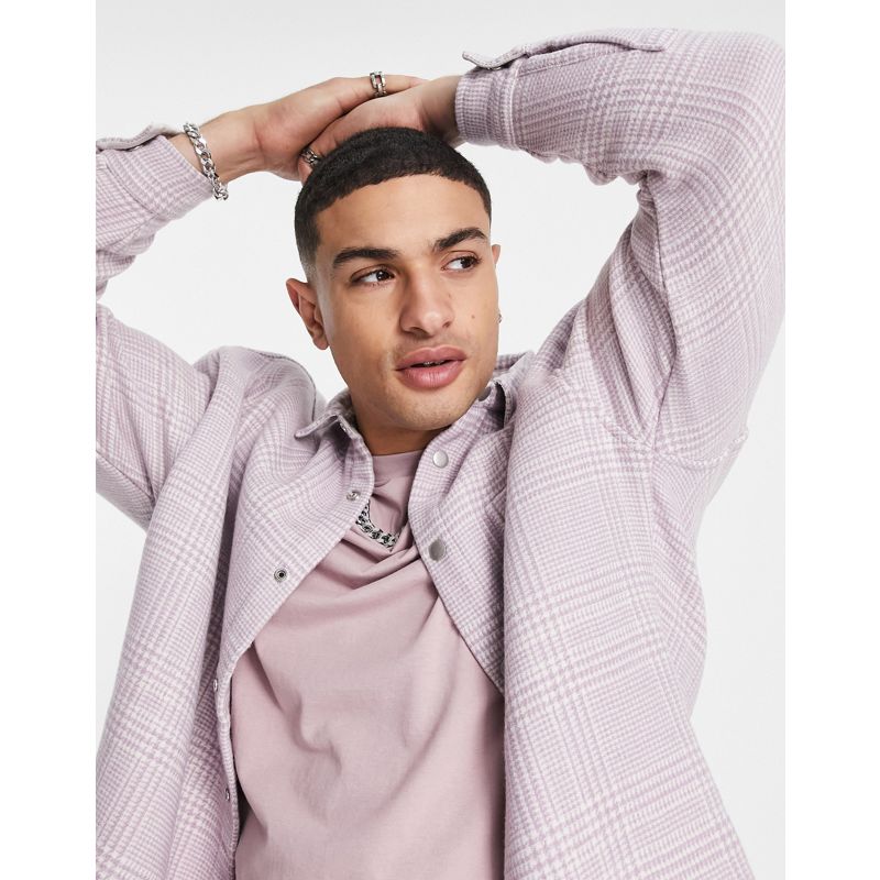 Camicie Uomo DESIGN - Camicia super oversize in lana lilla a quadri