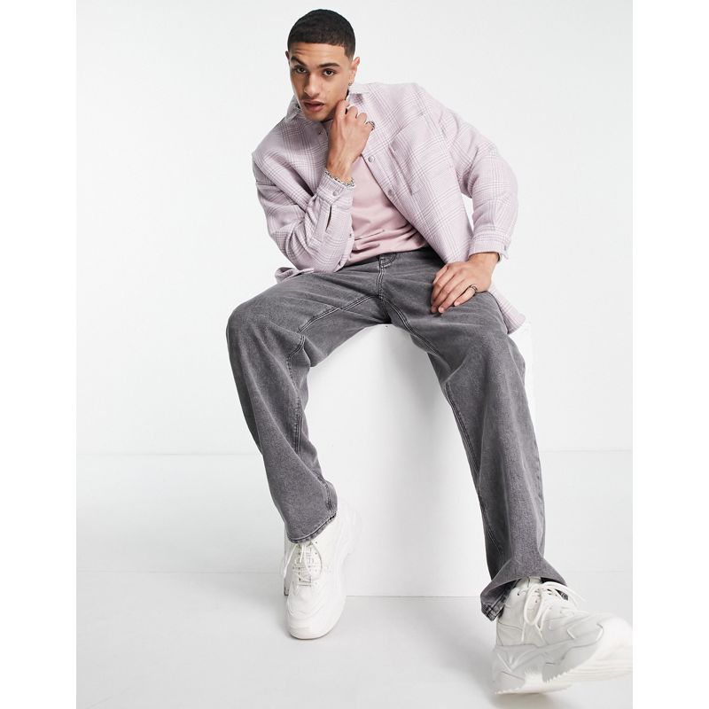 Camicie Uomo DESIGN - Camicia super oversize in lana lilla a quadri