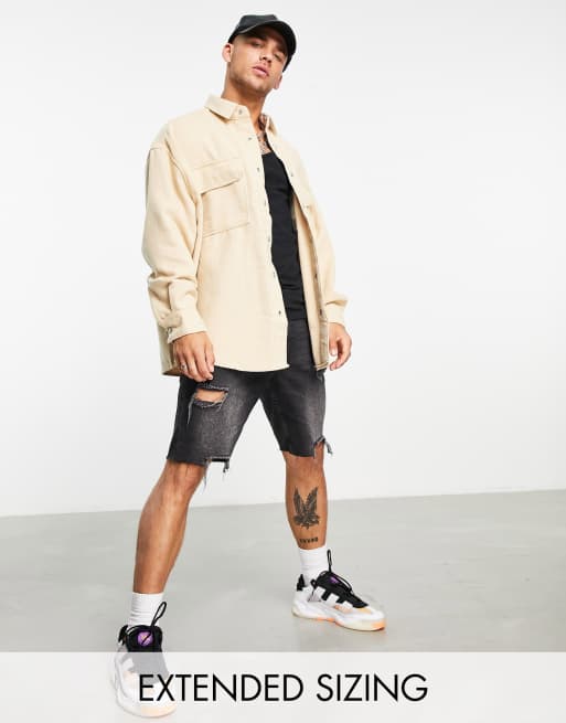 ASOS DESIGN - Camicia super oversize in misto lana color pietra