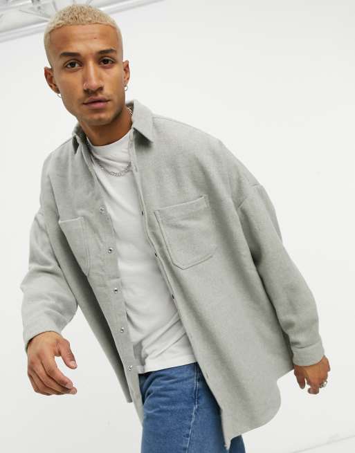 ASOS DESIGN - Camicia super oversize in misto lana grigio mélange