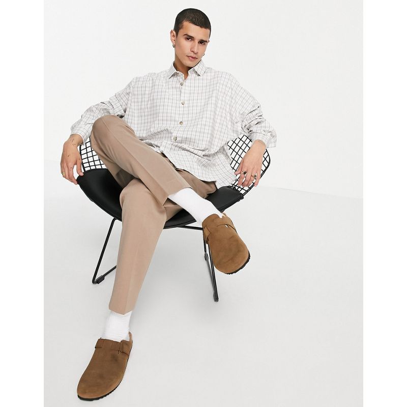 Uomo Camicie a quadri DESIGN - Camicia super oversize marrone a quadri