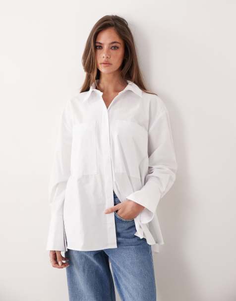 ASOS DESIGN - Camicia svasata a maniche ampie in popeline bianca - view 1