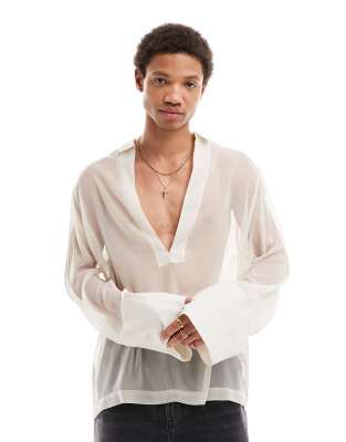 ASOS DESIGN - Camicia taglio comodo con scollo profondo beige trasparente