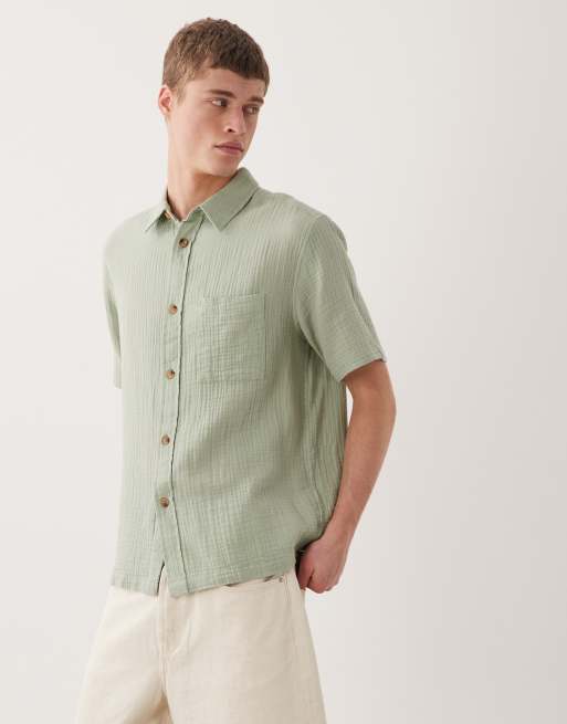 ASOS DESIGN - Camicia taglio comodo in mussola verde salvia