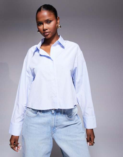 ASOS DESIGN - Camicia taglio corto a righe con pieghe sul retro