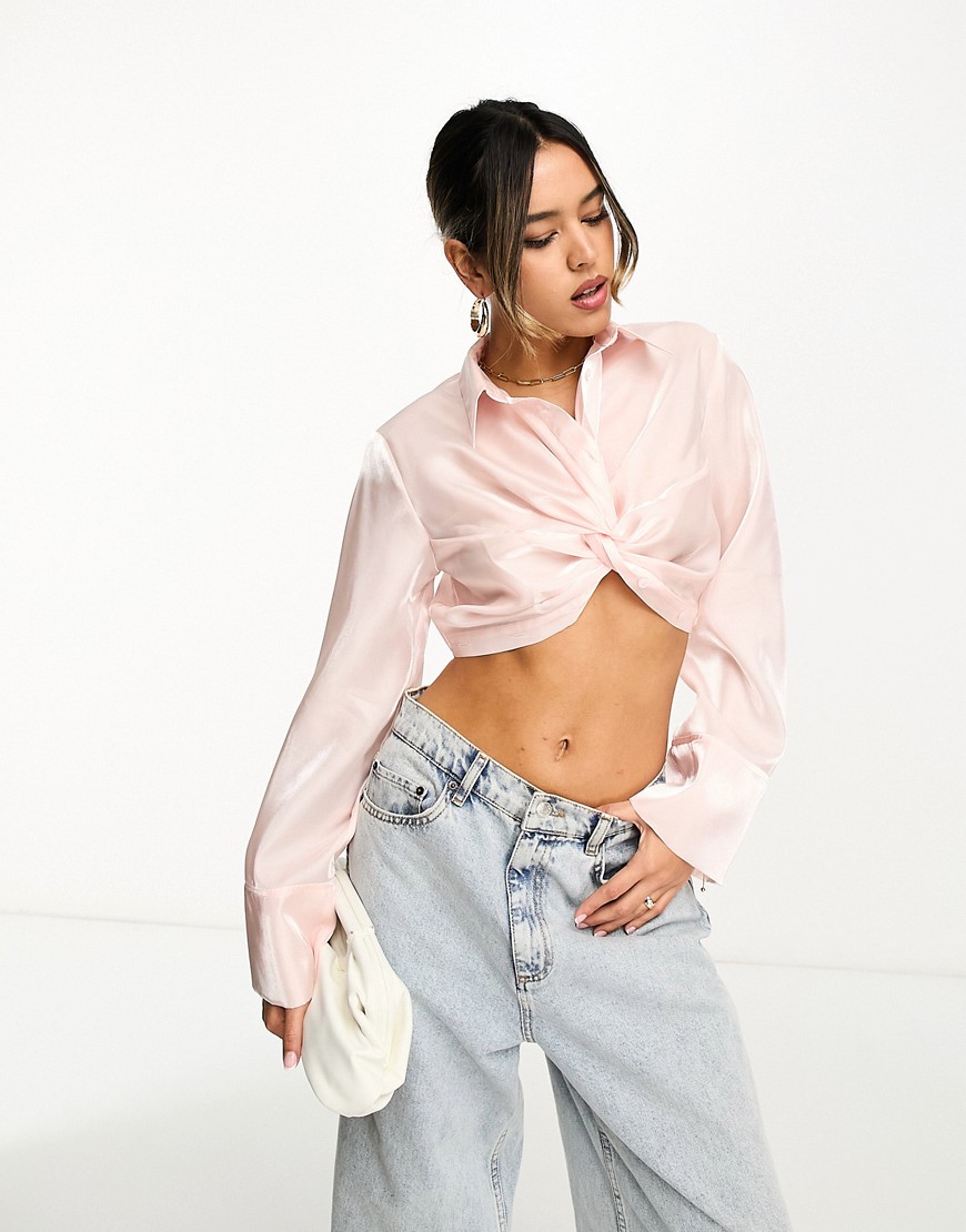 Camicia taglio corto rosa cosmetico metallizzato con incrocio sul davanti - ASOS DESIGN Camicia donna  - immagine3