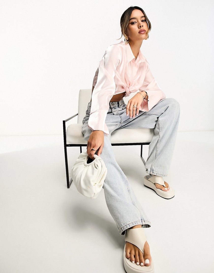 Camicia taglio corto rosa cosmetico metallizzato con incrocio sul davanti - ASOS DESIGN Camicia donna  - immagine2