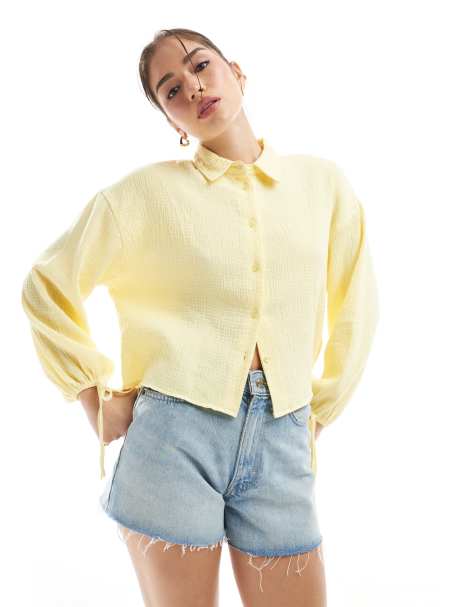 ASOS DESIGN - Camicia taglio corto testurizzata gialla in cotone - view 1