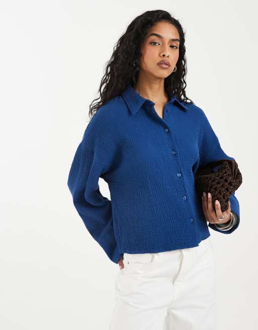 ASOS DESIGN - Camicia taglio corto testurizzata in cotone blu navy