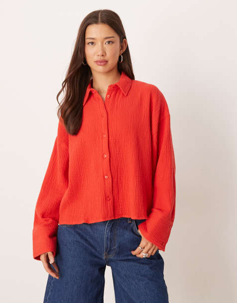 ASOS DESIGN - Camicia taglio corto testurizzata in cotone rossa - view 1