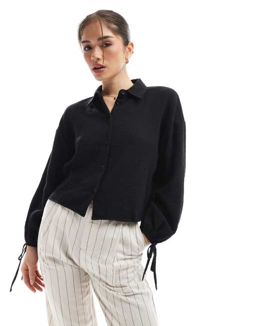 ASOS DESIGN - Camicia taglio corto testurizzata nera in cotone