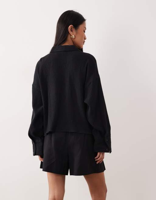 ASOS DESIGN - Camicia taglio corto testurizzata nera in cotone, 3 di 4