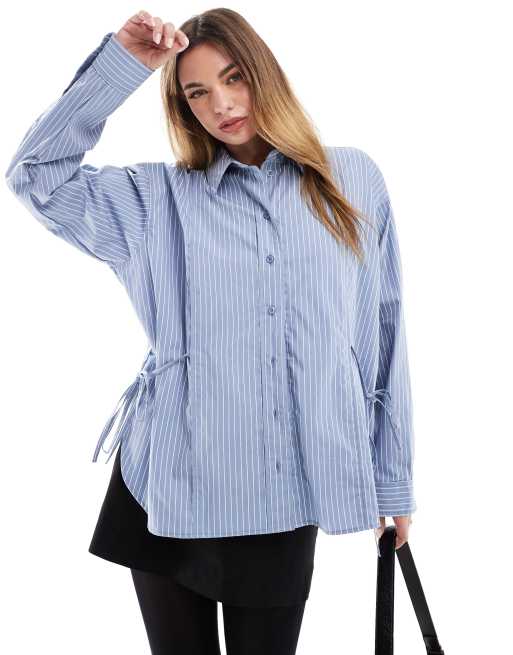 ASOS DESIGN - Camicia taglio lungo a righe con allacciatura laterale