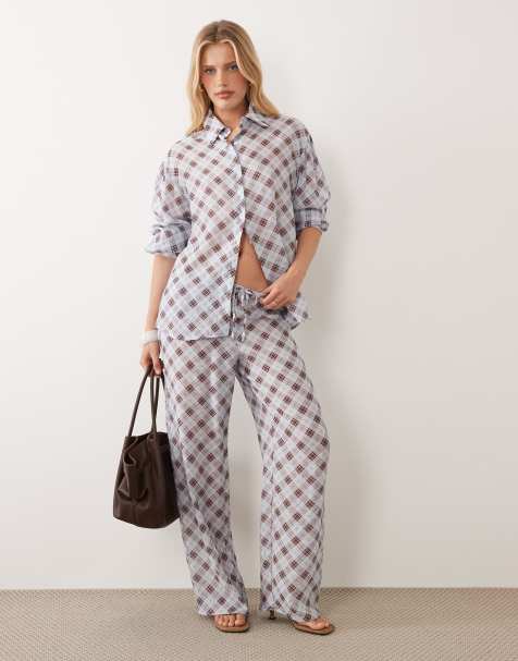 ASOS DESIGN - Camicia taglio lungo blu a quadri semitrasparente - view 1