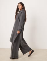ASOS DESIGN - Camicia taglio lungo grigia in coordinato