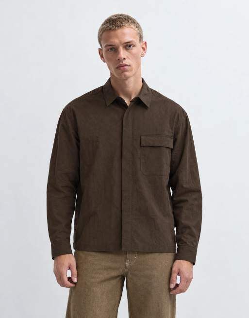 ASOS DESIGN camicia tecnica oversize squadrata marrone scuro, 10 di 10