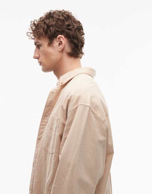 ASOS DESIGN - Camicia testurizzata beige oversize, 5 di 5