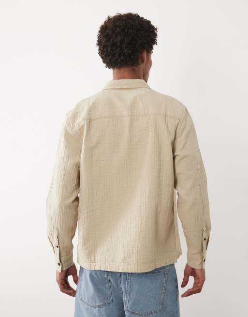 ASOS DESIGN - Camicia testurizzata beige vestibilità classica, 5 di 5