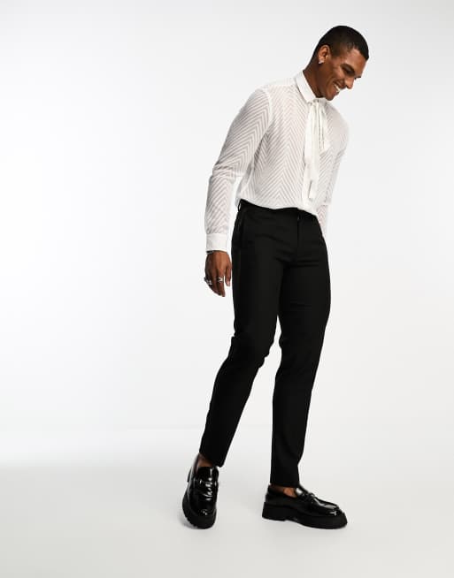 ASOS DESIGN - Camicia testurizzata bianca allacciata al collo, 2 di 4