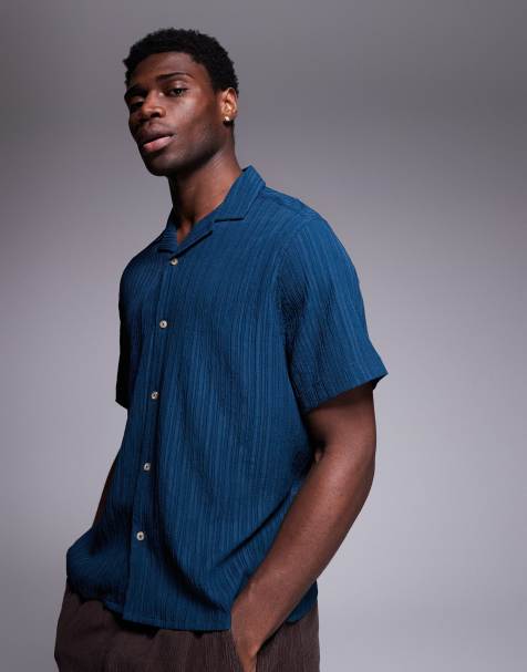 ASOS DESIGN - Camicia testurizzata blu navy con rever - view 1