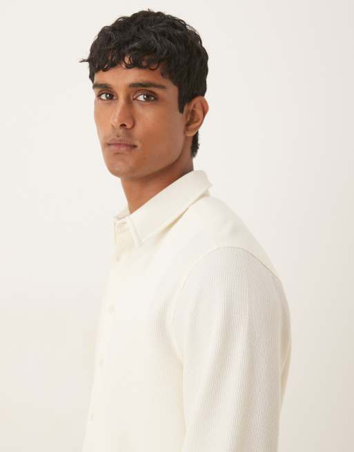 ASOS DESIGN - Camicia testurizzata comoda a maniche lunghe beige, 4 di 5