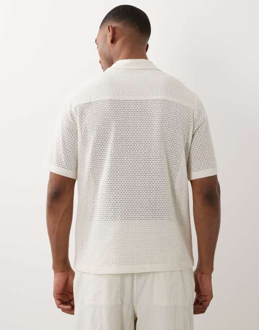 ASOS DESIGN - Camicia testurizzata comoda bianco sporco con rever, 2 di 4