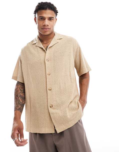 ASOS DESIGN - Camicia testurizzata comoda marrone con rever - view 1