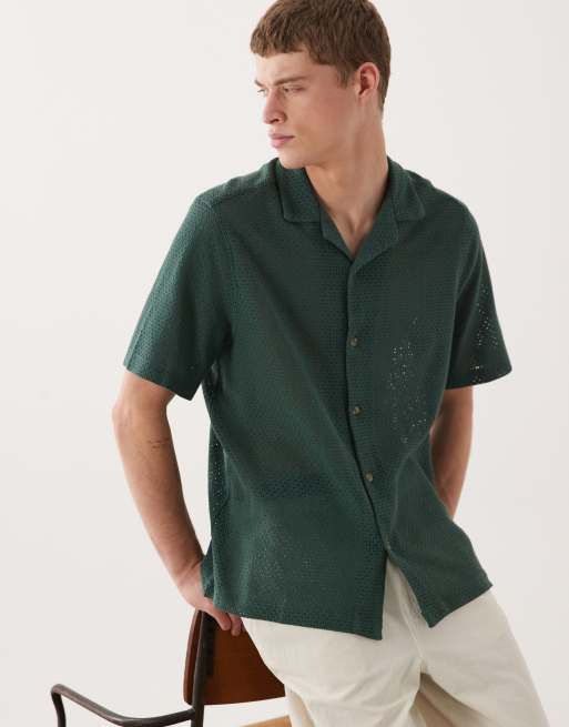 ASOS DESIGN - Camicia testurizzata con collo a rever taglio comodo verde