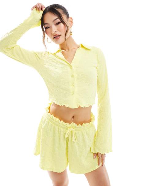 ASOS DESIGN - Camicia testurizzata giallo limone con maniche svasate in coordinato - view 1