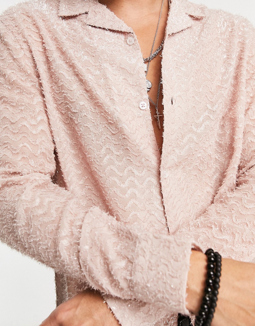 Camicia testurizzata rosa tenue in tessuto lamé con colletto a rever - ASOS DESIGN Camicia donna  - immagine3