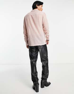 Camicia testurizzata rosa tenue in tessuto lamé con colletto a rever - ASOS DESIGN Camicia donna  - immagine2