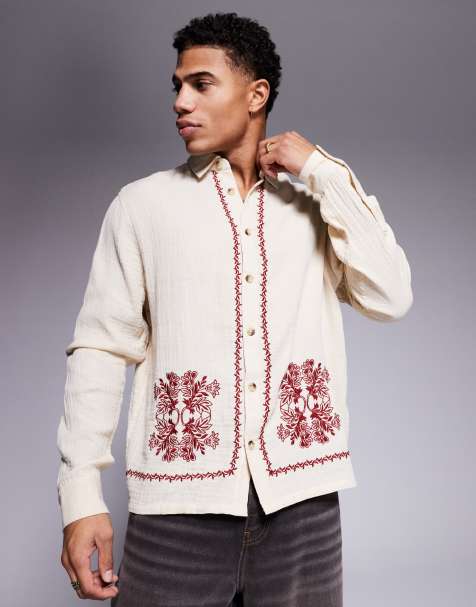 ASOS DESIGN - Camicia testurizzata squadrata con stampa sui bordi - view 1