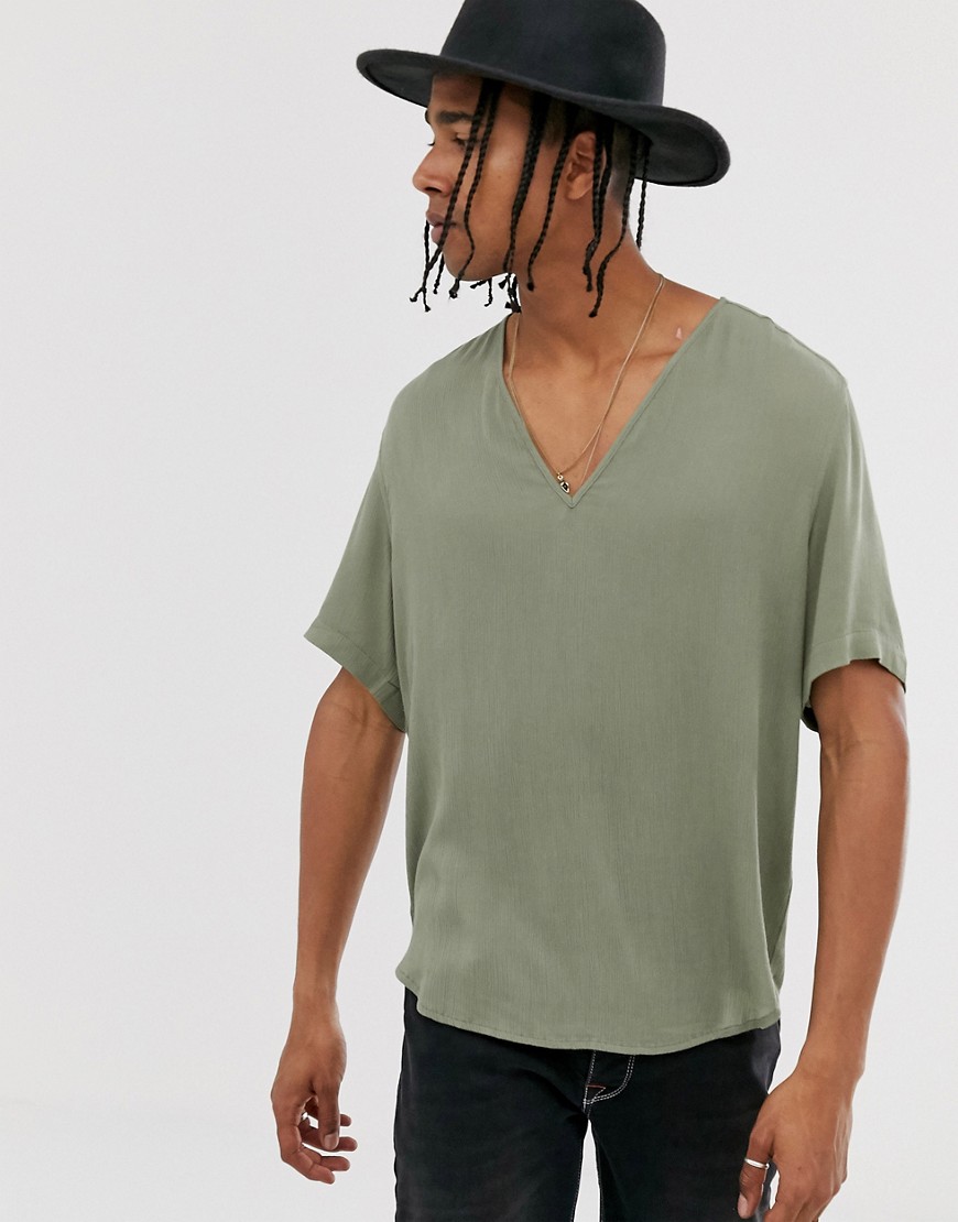 ASOS DESIGN - Camicia testurizzata vestibilità classica kaki chiaro-Verde