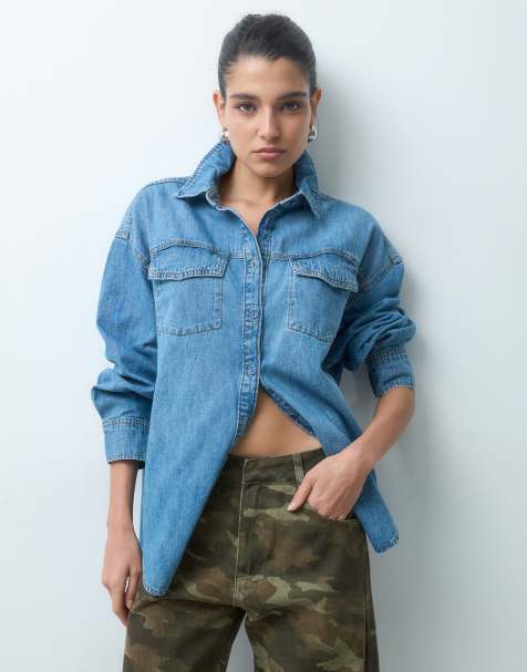 ASOS DESIGN camicia tradizionale oversize in denim blu medio - view 1