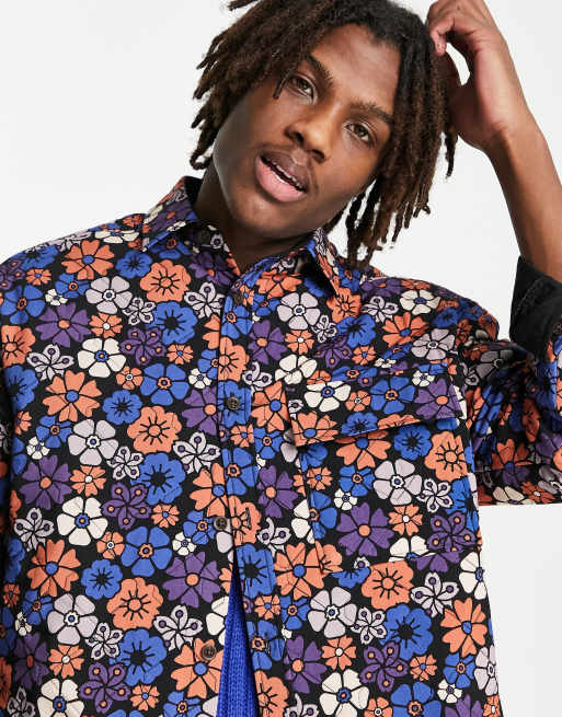 ASOS DESIGN - Camicia trapuntata oversize con stampa a fiori stile anni '90