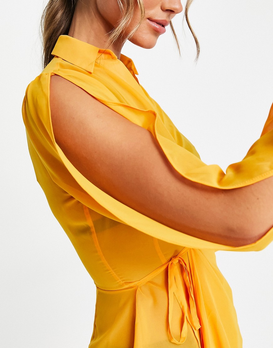 Camicia trasparente a portafoglio arancione slavato con maniche con spacco-Multicolore - ASOS DESIGN Camicia donna  - immagine3
