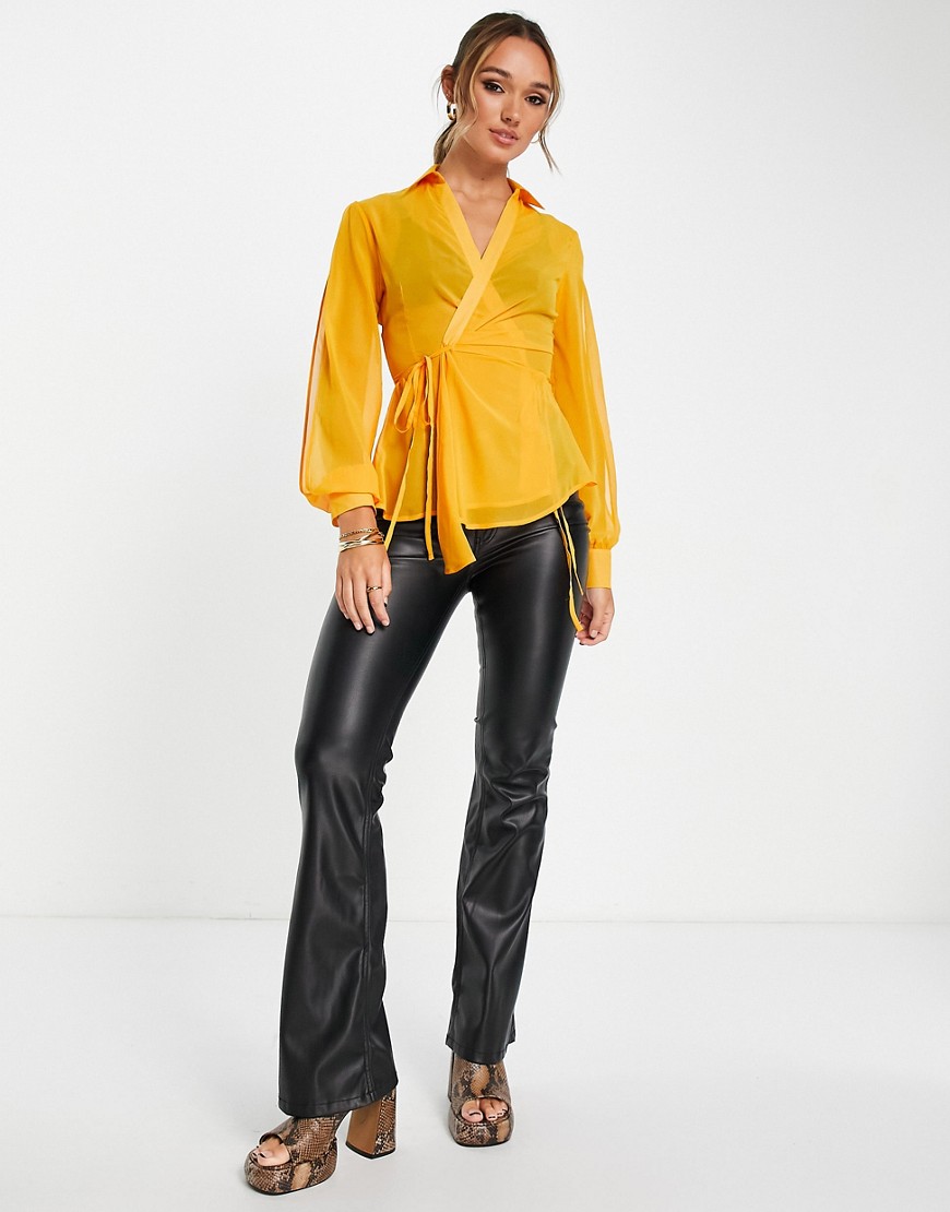 Camicia trasparente a portafoglio arancione slavato con maniche con spacco-Multicolore - ASOS DESIGN Camicia donna  - immagine2