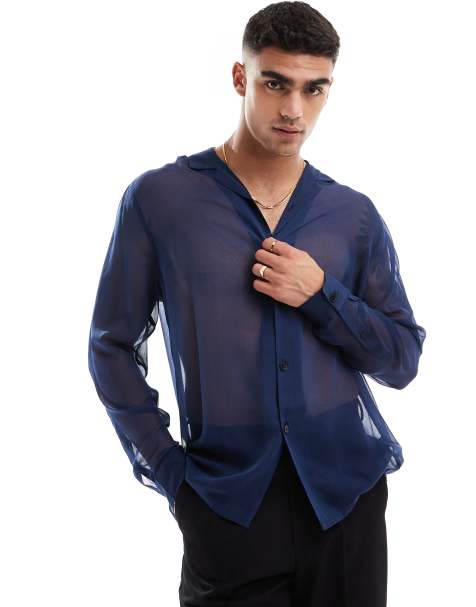 ASOS DESIGN - Camicia trasparente comoda blu con rever - view 1