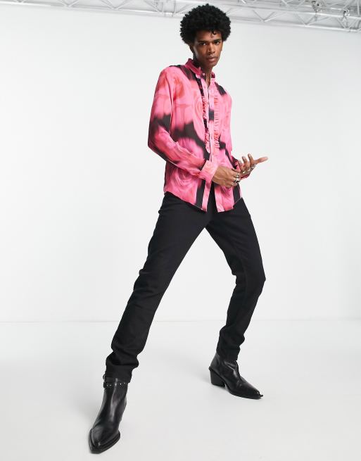 ASOS DESIGN - Camicia trasparente con stampa a fiori stile macchie e volant sul davanti